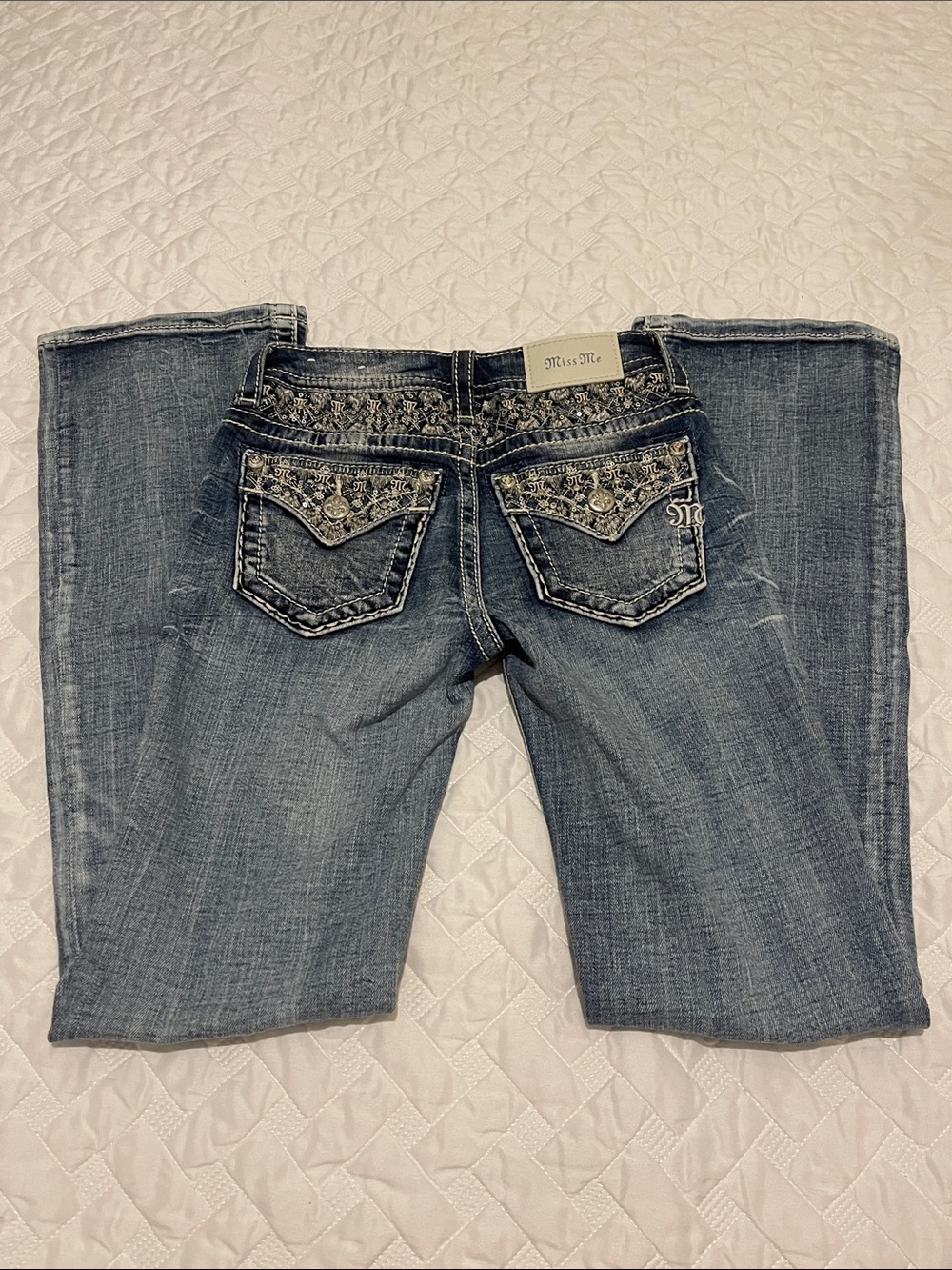Miss Me Blue Embellished Back-Pocket Bootcut Jeans